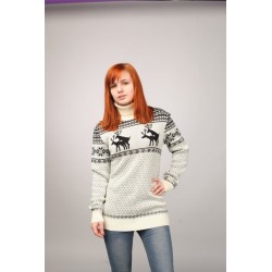 Sweater "Mating season" with Reindeers, female model