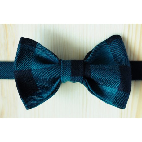 Gray - black with square patterns pre-tied bow tie made of wool 