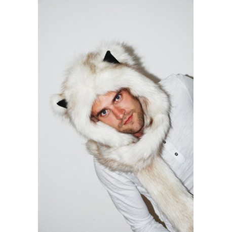 Beast Hat "Arctic fox", short hair, mod. A, faux fur, animal style, with long ears!