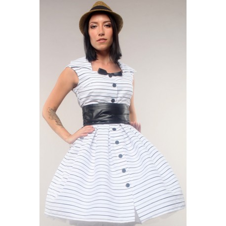 Retro dress, white with black stripes