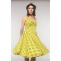Yellow dress "Mary", in retro style with black dots, made of chiffon